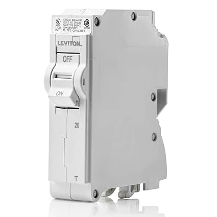 Leviton LB120-T 20A 1-Pole Plug-On Standard Branch Circuit Breaker, Thermal Magnetic, 120 VAC, White