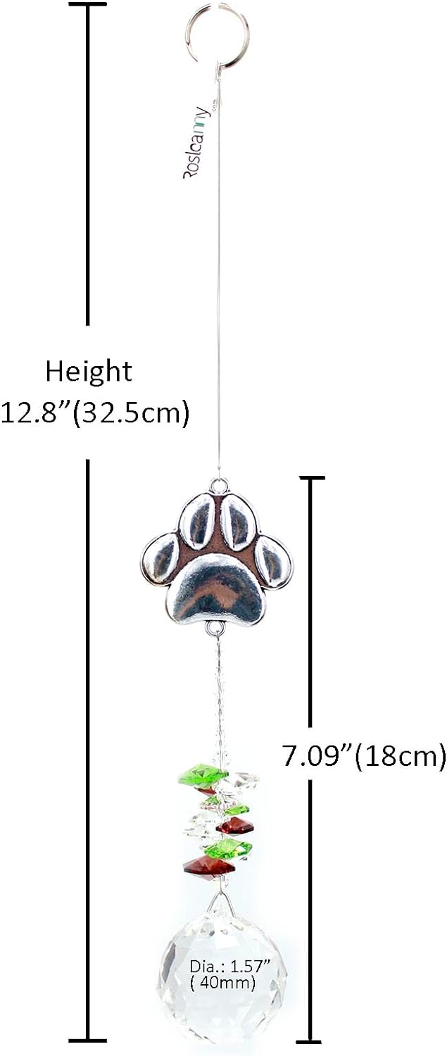 Rosleanny Paw Print Sun Catcher Crystals Prisms Hanging Garden Decor Pet Memorial Gifts Dog Remembrance Gift Loss Sympathy Rainbow Maker Suncatcher for Window Friend Birthday