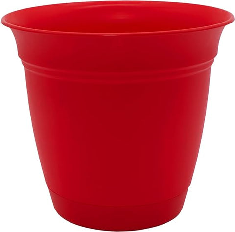 The HC Companies 6 Inch Eclipse Round Planter with Saucer - Indoor Outdoor Plant Pot for Flowers, Vegetables, and Herbs, Strawberry Red