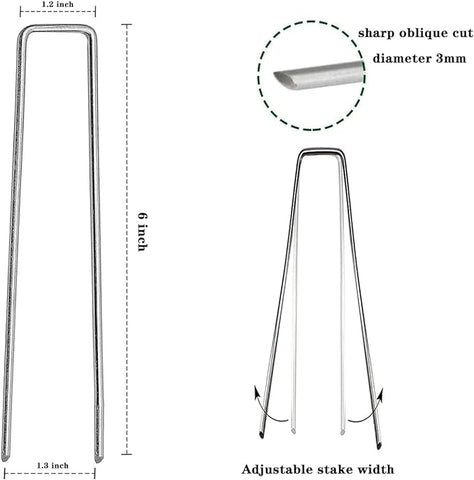 100 Stück 15,2 cm Garten- und Landschaftsklammern, verzinkte Stifte, Rasenpfähle für Unkrautbarriere, Bodendecker, U-Typ, robust (100 Stück x 15,2 cm) 