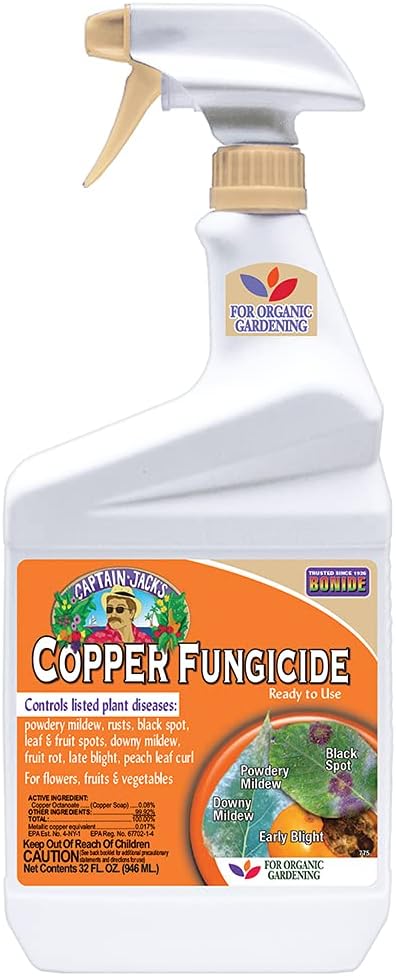 Fungicida de cobre Bonide Captain Jack's, spray listo para usar de 32 oz para jardinería orgánica, controla enfermedades comunes 