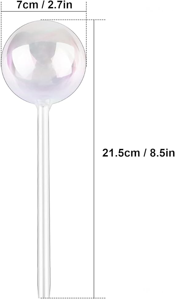 [2 PCS] Picos de sistema de riego automático de vidrio transparente de color degradado de arco iris iridiscente, bombillas de riego automático de plantas Aqua Globes 