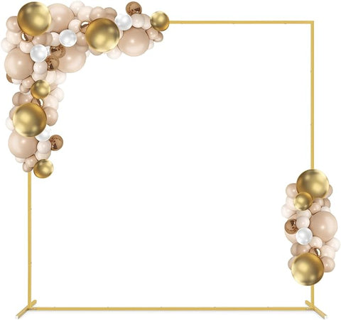 Soporte de telón de fondo dorado de 6.6 pies, kit de arco de globo cuadrado de metal para boda, marco de cenador de jardín, soporte de anillo de flores para boda, fiesta de cumpleaños, ceremonia, aniversario, decoración de fondo de foto 