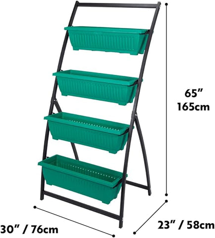 Coilyhill – Macetero vertical elevado para jardín de 6 pies – Camas elevadas independientes duraderas y resistentes a la intemperie para patio y balcón con 4 cajas verdes con agujeros de drenaje – Completo con paleta de mano de jardín