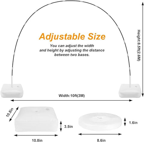 RUBFAC Balloon Arch Stand, 10ft Wide Adjustable Balloon Arch Kit Adjustable Frame with Water Fillable Base for Wedding Birthday Baby Shower Decoration Halloween Christmas Party Supplies