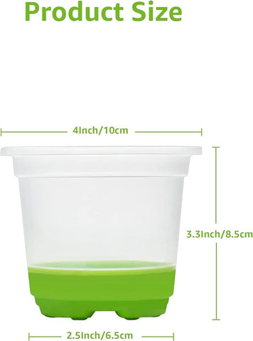 MIXC 30 Packs 4" Reinforced Clear Nursery Pots with Silicone Base for Easy Transplant, Transparent Plastic Plant Pot Reusable Seedling Pots Seed Starter Pots Flower Pot with 10pcs Plant Labels, Green