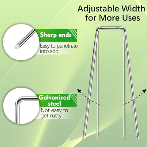 HOUYA Paquete de 50 grapas de paisaje de 4 pulgadas, estacas de jardín de calibre 12, grapas de jardín galvanizadas, estacas de tierra antioxidantes para barrera contra malezas, tubos de riego, césped de jardín, tela de paisaje 