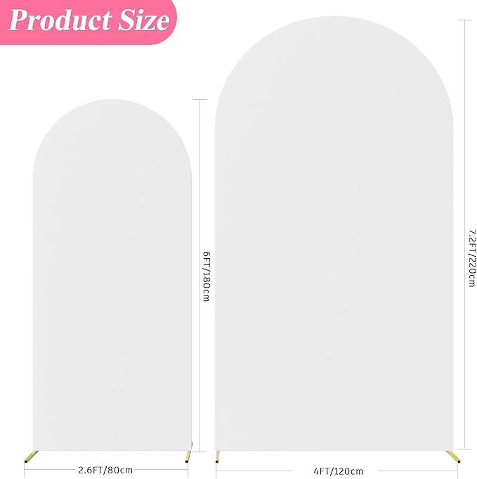 Putros Juego de 2 cubiertas para arco de boda, cubiertas de arco ajustables de spandex blanco para soporte de telón de fondo de Chiara con parte superior redonda para decoración de fiesta de cumpleaños de boda, 7,2 pies, 6 pies 