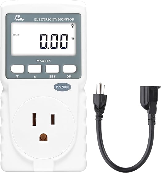 Poniie PN2000 Plug-in-Kilowatt-Stromverbrauchsmonitor Elektrischer Stromverbrauchs-Wattmesser-Tester mit Verlängerungskabel 