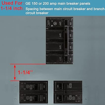 Generator-Verriegelungssatz, kompatibel mit General Electric GE 150 oder 200 Ampere-Schalttafeln, elektrischer Generator-Verriegelungssatz, 1 1/4 Zoll Abstand zwischen Haupt- und Abzweigschalter 