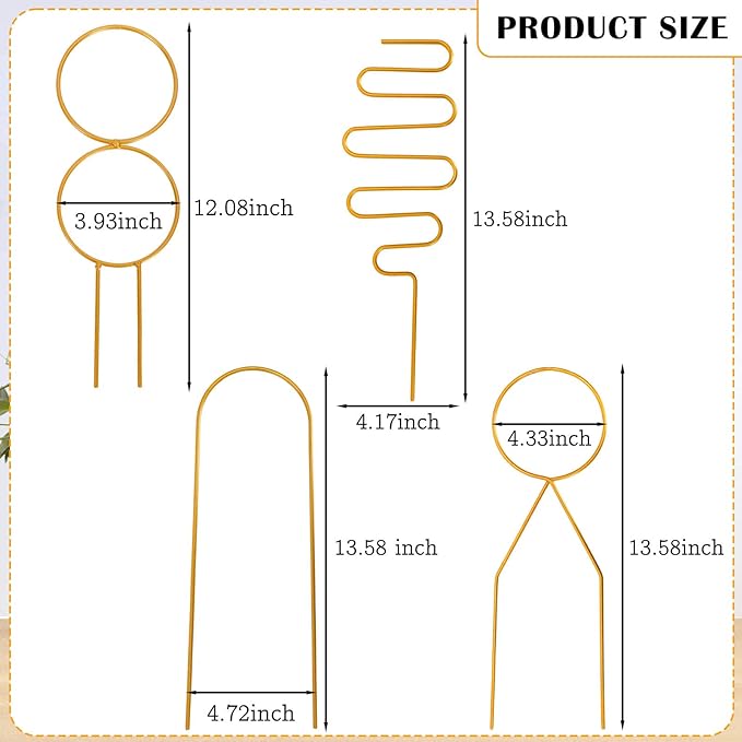 4 Stück kleine Pflanzenspaliere aus Metall für Topfpflanzen im Innenbereich, Mini-Goldspalier für Kletterpflanzen im Innenbereich, Zimmerpflanzenspalier, Stützpfahl für Zimmerpflanzen für kleine Pflanzgefäße 