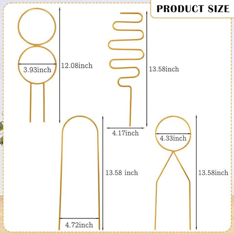 4 Stück kleine Pflanzenspaliere aus Metall für Topfpflanzen im Innenbereich, Mini-Goldspalier für Kletterpflanzen im Innenbereich, Zimmerpflanzenspalier, Stützpfahl für Zimmerpflanzen für kleine Pflanzgefäße 