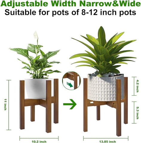 PlantsHome Fun Verstellbarer Pflanzenständer für den Innenbereich, Bambus-Pflanzenständer aus der Mitte des Jahrhunderts, stabiler Pflanzenhalter, passend für 8 9 10 11 12 Zoll Töpfe (Topf und Pflanze nicht im Lieferumfang enthalten) 