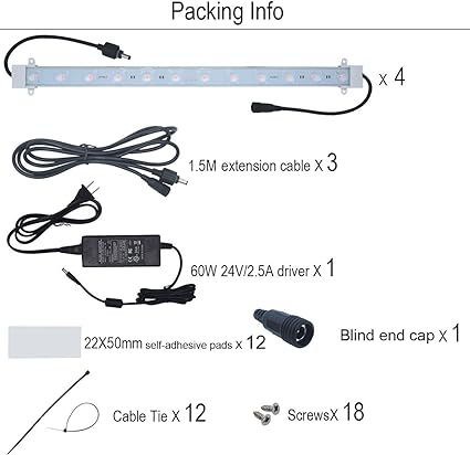 Grow Light Strip Kit 45W, 4 pcs 16 Inches LED Grow Light Strips with Extension Cables, Mounting Accessories for Greenhouse, Grow Shelf. Perfect for Indoor Growing-(4-Strip-Kit)