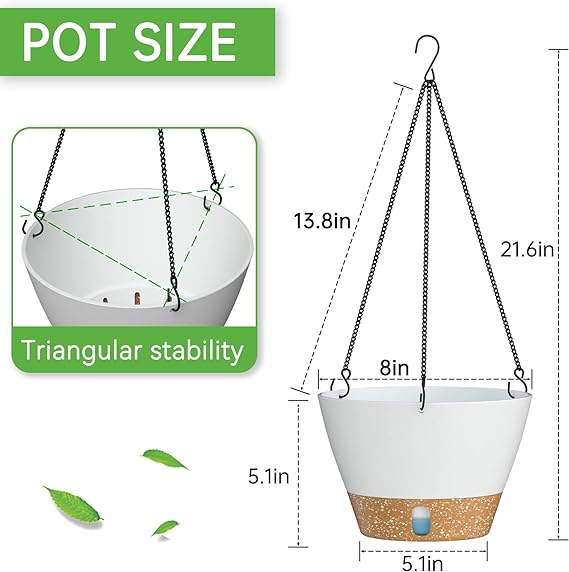 ZMTECH Macetas colgantes para plantas de interior, juego de 2 macetas colgantes con riego automático, cestas colgantes, macetas colgantes para plantas colgantes al aire libre (8 pulgadas, blanco)