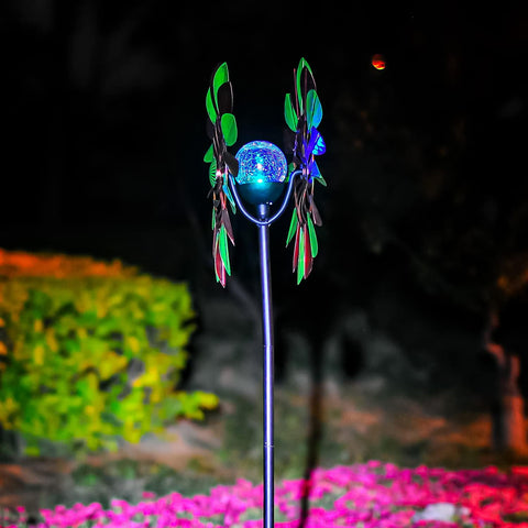 Solar-Windspiel, Orchidee, mehrfarbig, saisonale LED-Beleuchtung, solarbetriebene Glaskugel mit kinetischem Windspiel in zwei Richtungen für Terrasse, Rasen und Garten