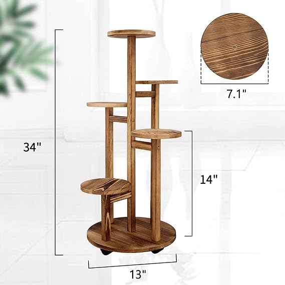 GEEBOBO 5-stufiger hoher Pflanzenständer für den Innenbereich, Holz-Pflanzenregal, Eckregal, mehrstufiger Pflanzgefäß-Topfhalter, Blumenständer für Wohnzimmer, Balkon, Garten, Terrasse (Walnuss) 