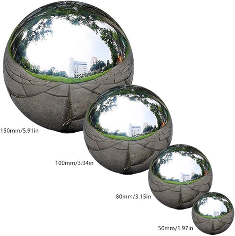 zosenda Edelstahl-Blickkugel, 6 Stück, 50–150 mm, hochglanzpolierte Hohlkugel, reflektierende Gartenkugel, schwimmende Teichkugeln, nahtlose Blickkugel für Hausgarten-Ornament-Dekorationen (6 Stück gemischt)