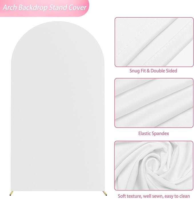 Putros Wedding Arch Cover 7.2FT White Spandex Fitted Arch Cover for Round Top Chiara Backdrop Stand Covers for Wedding Birthday Party Decoration