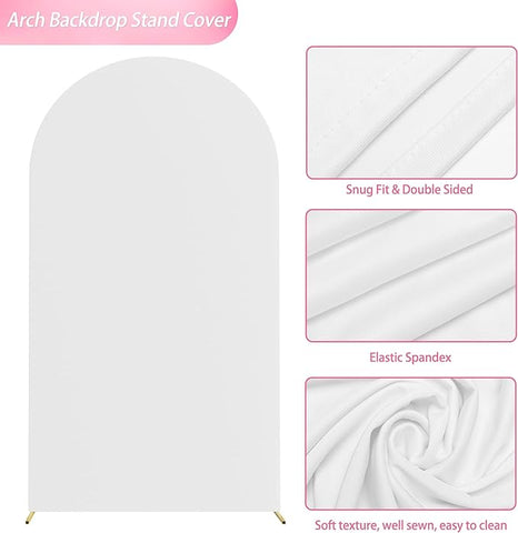 Putros Wedding Arch Cover 7.2FT White Spandex Fitted Arch Cover for Round Top Chiara Backdrop Stand Covers for Wedding Birthday Party Decoration