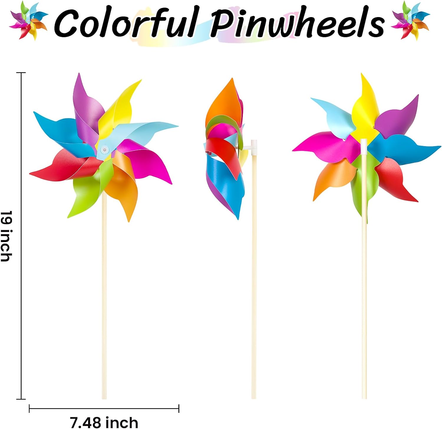 12 Pack Rainbow Pinwheels for Yard and Garden, Rainbow Party Decorations for Kids, Colorful Garden Wind Spinners Outdoor Decor, Party Favors for Kids, Lawn, Yard, Garden, Patio