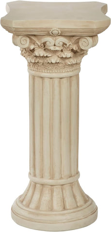 Corinthian Column Pedestal - Ivory Wash - Roman Style - Indoor/Outdoor Display - Small Size - 24 H, Top is 12 Inches Square, Weighs 11 lbs