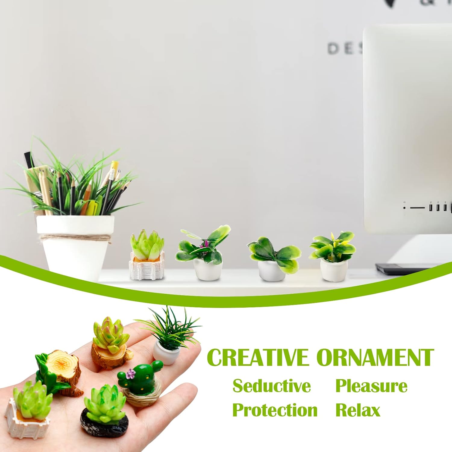 16 Uds. Accesorios de plantas de casa en miniatura, Mini plantas en macetas, planta bonsái para Mini jardín, decoración verde falsa para niños y niñas 