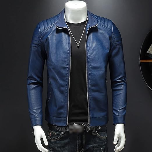 Maiyifu-GJ Mens Faux Leather Motorcycle Jacket Lightweight Slim Fit Stand Collar PU Coat Vintage Zip Up Casual Biker Jackets