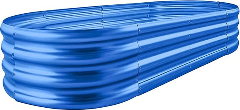 Land Guard Galvanized Raised Garden Bed Kit, Galvanized Planter Boxes Outdoor, Oval Large Metal Raised Garden Beds for Vegetables 4 x 2 x 1ft(1pcs) (Blue)