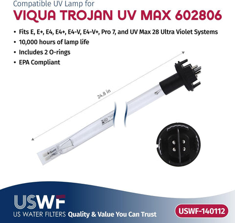 602806 Replacement UV Lamp | Fits the VIQUA E/E+/E4/E4+/E4-V, Pro 7, & UVMax 28 Series UV Systems | Made in the USA, US Water Filters