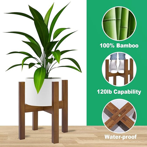 PlantsHome Fun Verstellbarer Pflanzenständer für den Innenbereich, Bambus-Pflanzenständer aus der Mitte des Jahrhunderts, stabiler Pflanzenhalter, passend für 8 9 10 11 12 Zoll Töpfe (Topf und Pflanze nicht im Lieferumfang enthalten) 