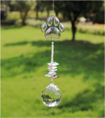 Rosleanny Paw Print Sun Catcher Crystals Prisms Hanging Garden Decor Pet Memorial Gifts Dog Remembrance Gift Loss Sympathy Rainbow Maker Suncatcher for Window Friend Birthday