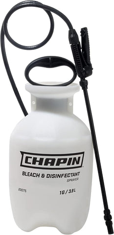 Chapin 20075 Disinfectant Bleach Sprayer, 1 Gallon, Made in the USA, Adjustable Cone Nozzle, Compatible with Bleach Solutions and Fungicides, Translucent White