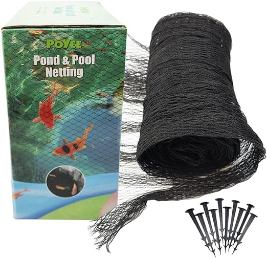 POYEE Red para hojas de estanque – 10 x 10 pies, red para cubrir hojas de piscina con malla pequeña y fina – Protege a los peces Koi de pájaros y gatos – Estacas incluidas. 