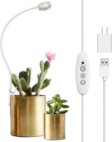 SANSI Luces de cultivo para plantas de interior, luces LED para plantas de interior, espectro completo, lámpara de plantas con 4 niveles regulables, encendido automático 3 6 12 horas temporizador para suculentas, plantas pequeñas, blanco, 5 V 