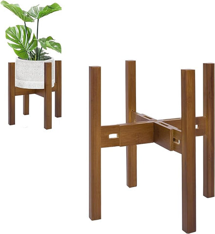 PlantsHome Fun Verstellbarer Pflanzenständer für den Innenbereich, Bambus-Pflanzenständer aus der Mitte des Jahrhunderts, stabiler Pflanzenhalter, passend für 8 9 10 11 12 Zoll Töpfe (Topf und Pflanze nicht im Lieferumfang enthalten) 