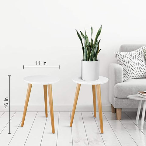 Uneedem Soporte para plantas de madera de mediados de siglo para plantas de interior, mesa moderna, soporte alto para macetas, mesa auxiliar redonda pequeña (A2 blanco, alto: 16,5 pulgadas) 