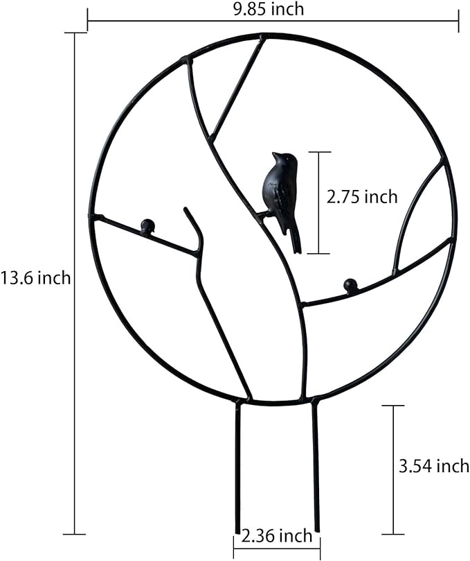 TKRSRK 2 Stück Eisen-Gartenspalier für Kletterpflanzen, 13,6 Zoll rostfreies kleines Rankgitter für Topfpflanzen im Innenbereich, rundes Rankgitter mit Vogel, Metallranken-Pflanzenstützgitter für Ranken – Schwarz 