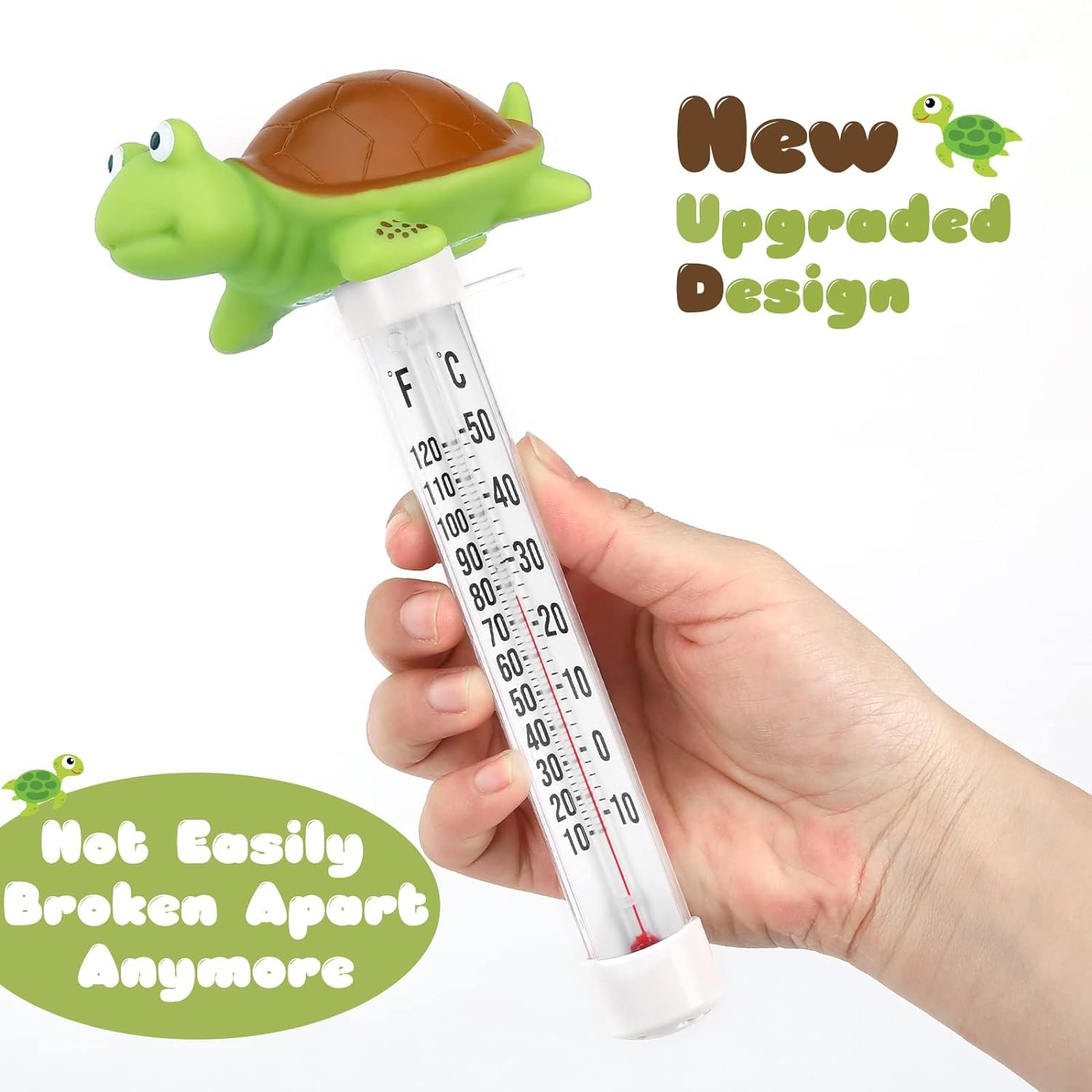 Floating Pool Thermometer, Large Display with String Easy to Read, Shatter Resistant, for Outdoor & Indoor Swimming Pools, Spas, Hot Tubs & Aquariums (Turtle)