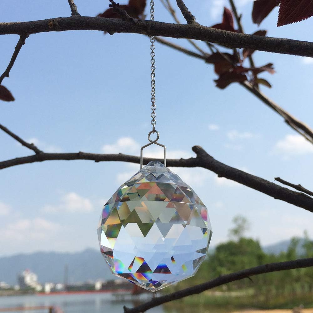 Suncatcher Crystals Ball Prism Window Rainbow Maker con cadena para colgar fácilmente 40 mm, 2 unidades