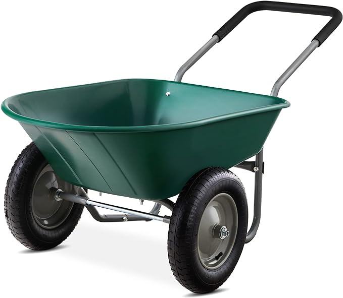 Best Choice Products Dual-Wheel Home Utility Yard Schubkarre Gartenwagen mit integriertem Ständer für Rasen, Gartenarbeit, Gras, Erde, Ziegel und Bau, Grün 