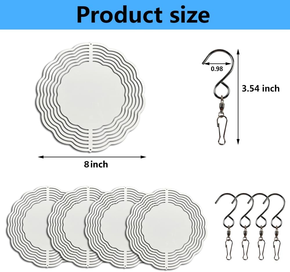 5PCS Sublimation Wind Spinner Blanks 8 Inch Sublimation Blanks Products Stainless Steel Metal Indoor Outdoor Garden Decoration for Heat Press Transfer Sublimation Blank Wind Spinners