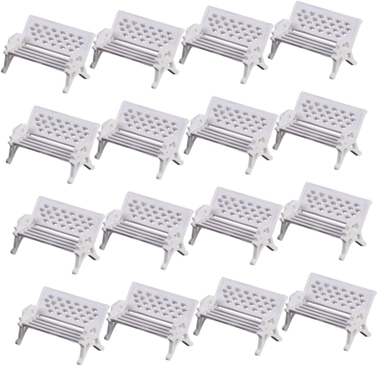 STOBOK 16pcs Park Chair Decoration White Bench Miniatures Doll Accessories Craft Fairy Decoration Miniature Park Accessories Miniature Benches for Crafts Small Garden Benches Decor White