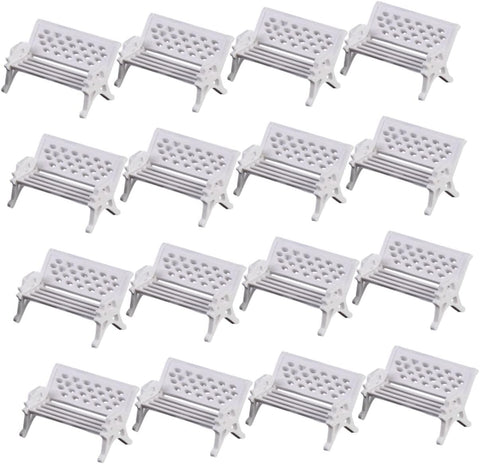 STOBOK 16pcs Park Chair Decoration White Bench Miniatures Doll Accessories Craft Fairy Decoration Miniature Park Accessories Miniature Benches for Crafts Small Garden Benches Decor White