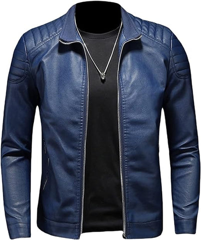 Maiyifu-GJ Mens Faux Leather Motorcycle Jacket Lightweight Slim Fit Stand Collar PU Coat Vintage Zip Up Casual Biker Jackets