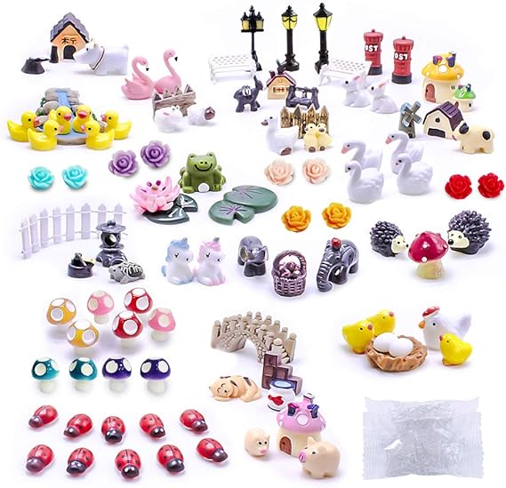 Dracarys Selected 100 Pcs Fairy Garden Accessories, Fairy Garden Kit, Fairy Garden Animals, Miniature Figurines, Micro Landscape Ornaments Kit, Garden DIY Kit, Environmental Resin, Forest Encounters