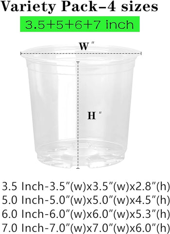 OUPSAUI 36er-Pack 7/6/5/3,5 Zoll durchsichtige Anzuchttöpfe, Sortenpackung, durchsichtiger Anzuchttopf aus Kunststoff für Pflanzen, langlebiger Samen-Starttopf mit Drainagelöchern, flexibler transparenter Topf für Sukkulenten 