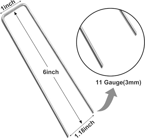 HongWay Paquete de 120 grapas de paisaje, estacas de calibre 11 de 6 pulgadas, estacas de jardín galvanizadas, pasadores en forma de U y grapas de paisajismo para anclaje de césped, tubos de riego de tela de paisaje 