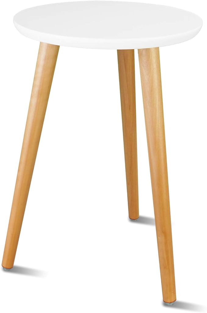 Uneedem Soporte para plantas de madera de mediados de siglo para plantas de interior, mesa moderna, soporte alto para macetas, mesa auxiliar redonda pequeña (A2 blanco, alto: 16,5 pulgadas) 