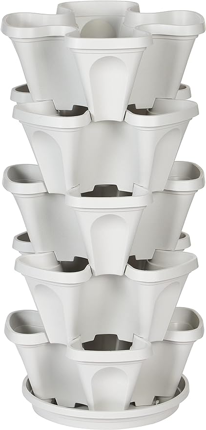 Mr. Stacky Macetero apilable de 5 niveles para fresas, hierbas, flores y verduras, jardín vertical para interiores y exteriores